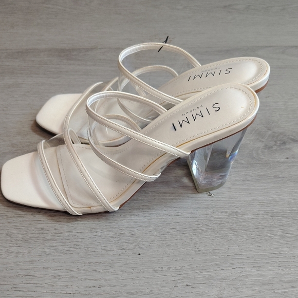 SIMMI LONDON White Clear Strap Square Toe Block Heel Mules Sandals Size 6 - Picture 2 of 6